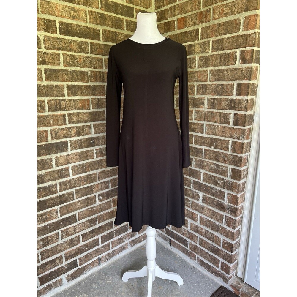 Norma Kamali  Knit Swing Dress Long Sleeve XS Crew Neck Jersey Career Casual